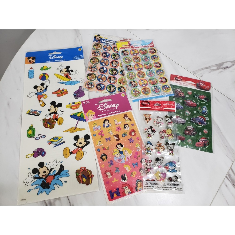 Lot Of 6 New Packs Dimensional Puffy Stickers‎ Hallmark Princess Cars Mickey